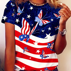 Women Butterfly Short Sleeve Tee T-shirt Crew Neck Printing Casual Summer Graphic Tee Top, JustFashionNow T-Shirts, color:As Picture|size:XXL