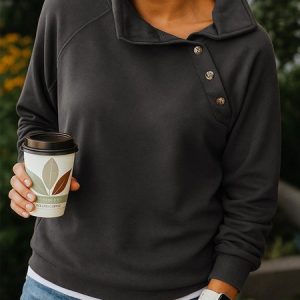 Vintage Asymmetrical Collar Plain Sweatshirt Split Joint, Hoodies & Sweatshirts, color:Black|size:3XL, catalog Noracora shop