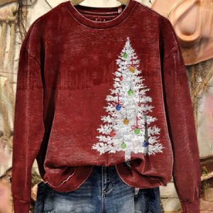 Casual Crew Neck Christmas Tree Sweatshirt Printing, Hoodies & Sweatshirts, color:Red|size:XXL, catalog Noracora shop