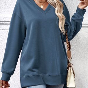 Casual Crew Neck Plain Sweatshirt, Hoodies & Sweatshirts, color:Navyblue|size:XL, catalog Noracora shop