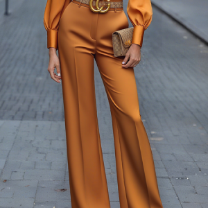 Urban Plain Straight Pants No Belt, Pants, color:Orange|size:XXL, Stylewe