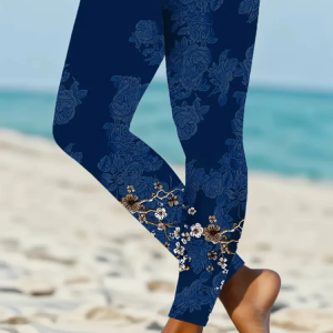 Casual Floral Printing Long Leggings, Leggings, color:Purplish Blue|size:XXL, catalog Noracora shop