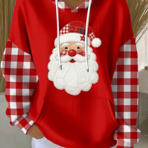 Women Plaid Spring/Fall Printing Long Sleeve Casual Holiday Hoodie, JustFashionNow Sweatshirts & Hoodies, color:Red|size:5XL,