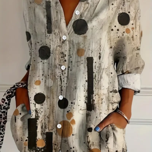 Shirt Collar Regular Sleeve Long Sleeve Abstract Buckle Regular Loose Button Up Shirt Shirt For Women, Shirts, color:Khaki|size:XXL, catalog Noracora shop