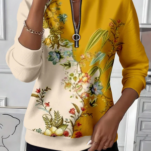 Casual Crew Neck Floral Sweatshirt Printing, Hoodies & Sweatshirts, color:Yellow|size:XXL, catalog Noracora shop