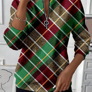 Casual Crew Neck Plaid Sweatshirt Printing, Hoodies & Sweatshirts, color:Green|size:5XL, catalog Noracora shop