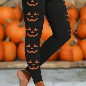 Women Halloween (pumpkin) Casual All Season Printing Long Leggings, Leggings, color:Black|size:XXL, catalog Noracora shop