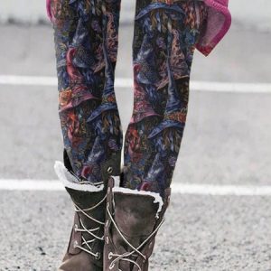 Women Floral Vintage All Season Long Leggings, Pants, color:Blue|size:4XL, catalog Noracora shop