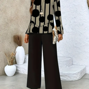 Women Striped Printing Two-Piece Set Daily Long Sleeve Casual Spring/Fall Top With Pants Matching Set, Sets, color:Black|size:XXL, catalog Noracora shop