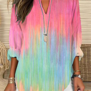 Women Abstract Long Sleeve Blouse Spring/Fall Printing V Neck Daily Casual Top, JustFashionNow Shirts, color:As Picture|size:5XL,