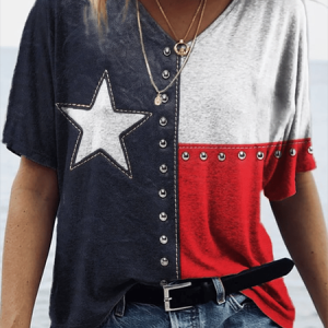 Women Independence Day (Flag) Short Sleeve Tee T-shirt V Neck Printing Casual Summer Graphic Tee Top, JustFashionNow T-Shirts, color:As Picture|size:4XL