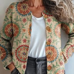Women Knitted Geometric Long Sleeve Comfy Vintage Cardigan, Cardigans, color:Color1|size:5XL, catalog Noracora shop