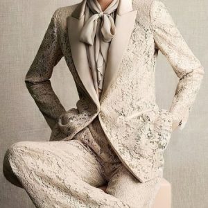 Elegant  Lace Plain Lapel Collar Blazer, Blazers, color:As Picture|size:XXL, Stylewe