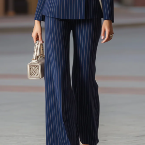 Urban Striped Straight Pants, Pants, color:Blue|size:XXL, Stylewe