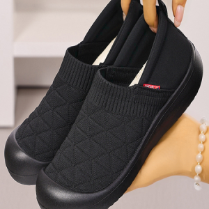 All Season Mesh Fabric Plain Shallow Flyknit slip-on comfortable flat shoes for mothers with soft soles, JustFashionNow Flats, color:Black|size:41,