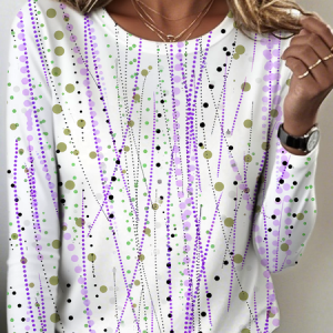 Vintage Striped Crew Neck Long Sleeve T-shirt, T-shirts, color:Purple|size:XXL, catalog Noracora shop