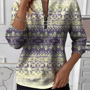 Women Gradient Pattern Crew Neck Vintage Spring/Fall Long Sleeve Sweatshirt, JustFashionNow Sweatshirts & Hoodies, color:Green|size:4XL