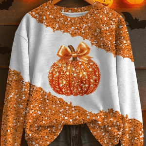 Women Halloween (pumpkin) Crew Neck Printing Casual Spring/Fall Long Sleeve Sweatshirt, JustFashionNow Sweatshirts & Hoodies, color:Orange|size:XXL,