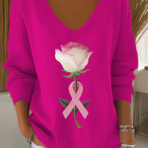 Women Cotton Geometric Long Sleeve Comfy Casual Sweater, Sweaters, color:Rose Red|size:4XL, catalog Noracora shop