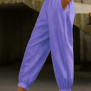 Women Plain Long Pants Casual Spring/Fall Trousers, JustFashionNow Pants, color:Purple|size:3XL