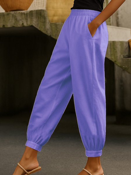 Women Plain Long Pants Casual Spring/Fall Trousers, JustFashionNow Pants, color:Purple|size:3XL