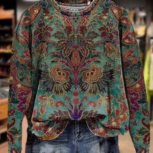 Casual Crew Neck Floral Sweatshirt Printing, Hoodies & Sweatshirts, color:Green|size:3XL, catalog Noracora shop