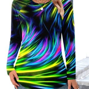 Casual Color Block Crew Neck Long Sleeve T-shirt, T-shirts, color:Black|size:4XL, catalog Noracora shop
