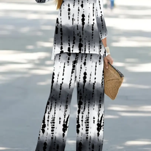 Women Abstract Printing Two-Piece Set Daily Long Sleeve Casual Spring/Fall Top With Pants Matching Set, JustFashionNow Suit Set, color:Gray|size:XXL,