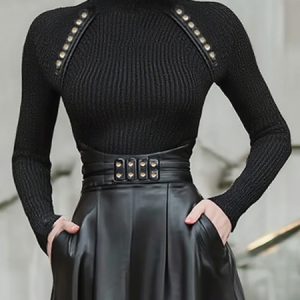 Yarn/Wool Yarn Urban Color Block Buttoned Sweater, Pullovers, color:Black|size:XXL, Stylewe
