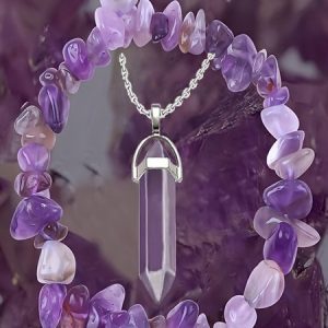Natural Stone Gravel Crystal Ladies Chain Bracelet Irregular Small Gravel Amethyst Bracelet Elastic Bracelet Necklace 2-piece Set, Bracelet, color:Purple|size:One-size, catalog Noracora shop