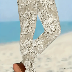 Women Floral Casual All Season Printing Long Leggings, Leggings, color:Khaki|size:XXL, catalog Noracora shop
