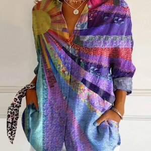 V Neck Long Sleeve Abstract Graphic Regular Micro-Elasticity Regular Fit Shirt For Women, Shirts, color:As Picture|size:4XL, catalog Noracora shop