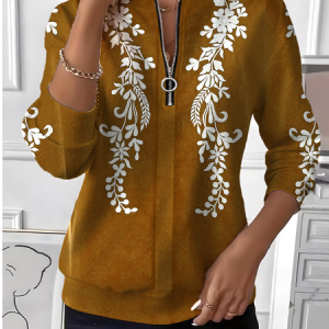 Vintage Crew Neck Floral Sweatshirt, Hoodies & Sweatshirts, color:CAMEO BROWN|size:4XL, catalog Noracora shop