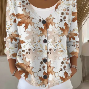 Women Maple Leaf Long Sleeve Comfy Casual Cardigan, Cardigans, color:White|size:5XL, catalog Noracora shop