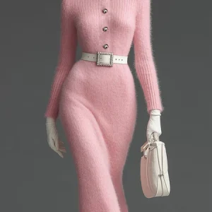 Elegant Plain Buttoned Turtleneck Sweater Knee Length Dress No Belt, Midi Dresses, color:Pink|size:XXL, Stylewe