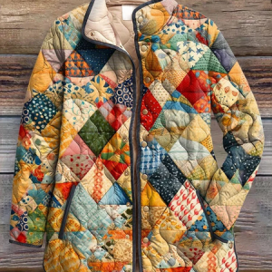 Women Winter Outerwear Vintage Printing Abstract Long Sleeve Stand Collar Jacket, Outerwear, color:As Picture|size:4XL, catalog Noracora shop