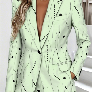 Women Striped Spring/Fall Outerwear Simple Long Sleeve Lapel Collar Regular Blazer, Blazers, color:Green|size:4XL, catalog Noracora shop