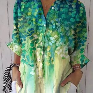Women's Retro Forest Trees Print Comfy Cotton Shirt, Shirts, color:Green|size:4XL, catalog Noracora shop