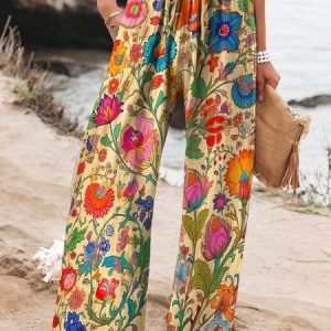 Women Floral Long Pants Vintage Spring/Fall Trousers, Pants, color:Color5|size:4XL, catalog Noracora shop