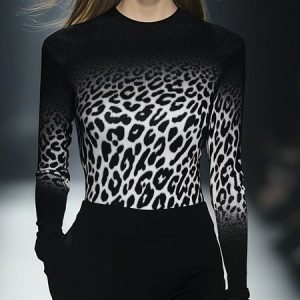 Casual Leopard Printing Crew Neck T-shirt, Tees, color:Black-white|size:XXL, Stylewe