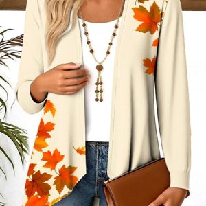 V Neck Long Sleeve Floral Regular Micro-Elasticity Regular Fit Blouse For Women, Blouses, color:Apricot|size:4XL, catalog Noracora shop