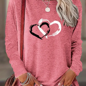 Women Heart/Cordate Long Sleeve Tee T-shirt Crew Neck Printing Casual Spring/Fall Graphic Tee Top, JustFashionNow T-Shirts, color:Pink|size:XXL,