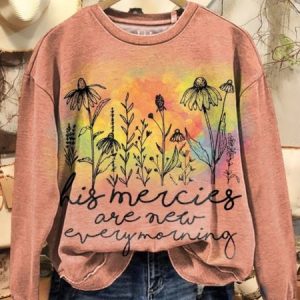 Women's His Mercies Are New Print Casual Crew Neck Sweatshirt, Hoodies & Sweatshirts, color:Orange|size:5XL, catalog Noracora shop
