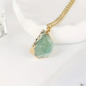 Natural Stone Irregular Raw Stone Crystal Electroplating Gilded Pendant Rose Quartz Citrine Diy Jewelry Necklace, Necklace, color:Blue|size:One-size, catalog Noracora shop