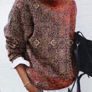 Women Abstract Printing Spring/Fall Casual Long Sleeve Crew Neck Sweater, JustFashionNow Sweaters, color:Red|size:5XL,