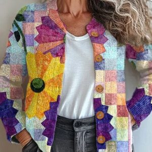 Women Knitted Geometric Long Sleeve Comfy Vintage Cardigan, Cardigans, color:Color4|size:4XL, catalog Noracora shop