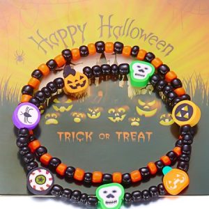 Halloween Bracelet Amazon Hot Sale Rice Bead Orange Pumpkin Skull Pendant Set Hand Jewelry, Bracelet Set, color:Color1|size:One-size, catalog Noracora shop