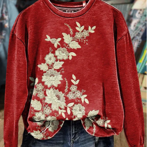 Casual Crew Neck Floral Sweatshirt Printing, Hoodies & Sweatshirts, color:Red|size:XXL, catalog Noracora shop