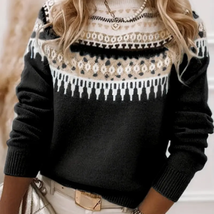 Women Abstract Printing Spring/Fall Casual Long Sleeve Crew Neck Sweater, JustFashionNow Sweaters, color:Black|size:5XL,