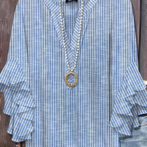 V Neck Half Sleeve Striped Regular Micro-Elasticity Regular Fit Blouse For Women, Blouses, color:As Picture|size:3XL, catalog Noracora shop